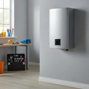 Modern water heater in a utility room, highlighting its importance for home maintenance