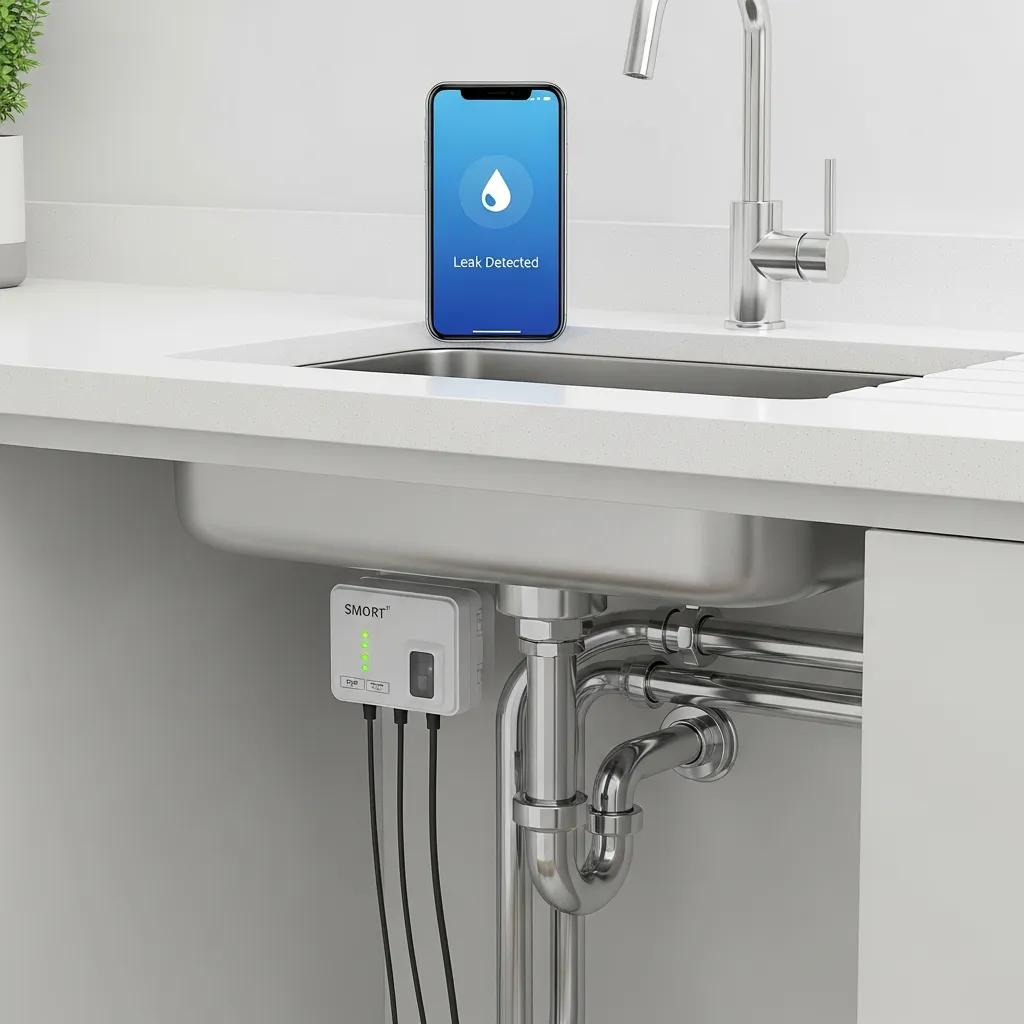 Smart water sensor under sink with phone alert