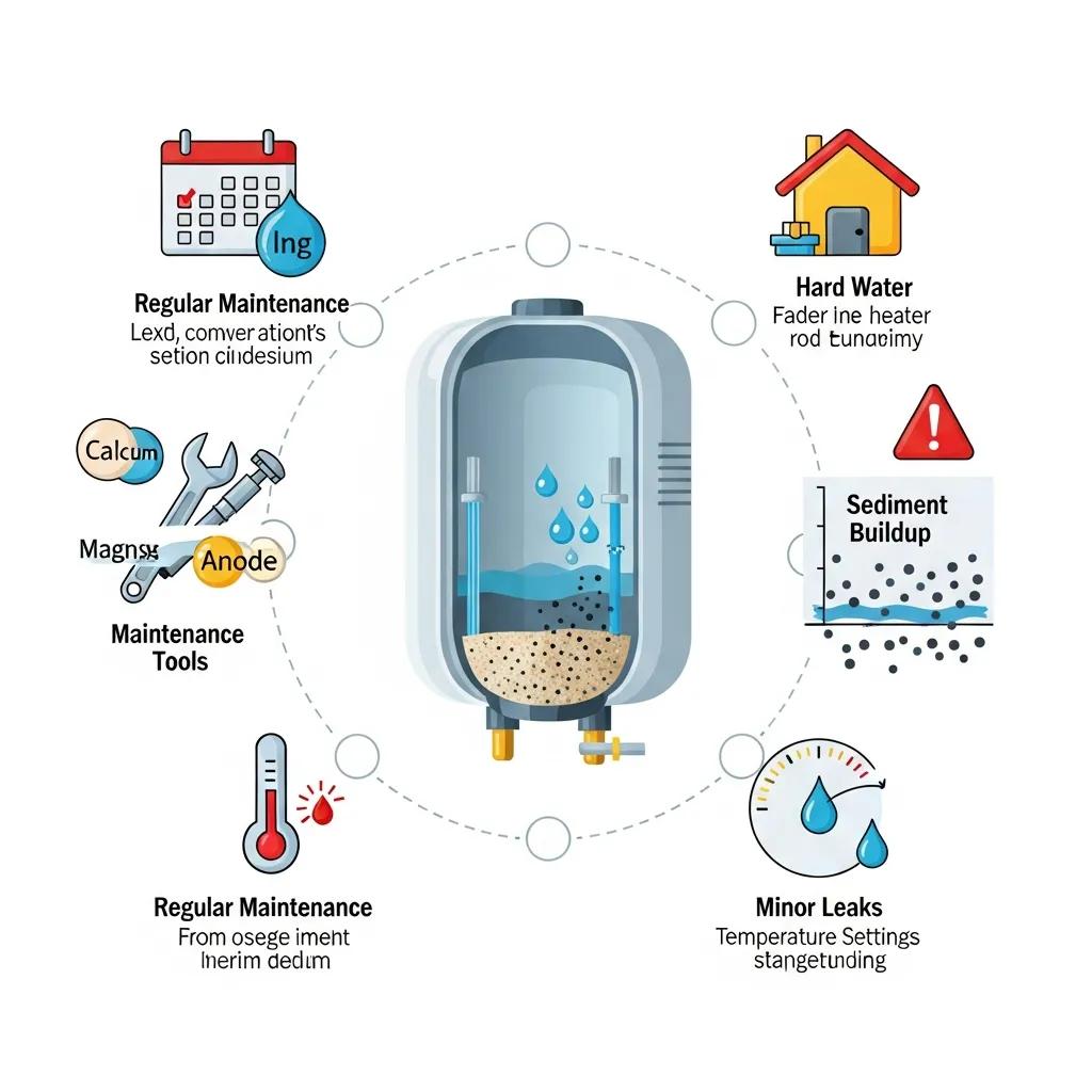 Factors affecting water heater longevity including maintenance tools and hard water