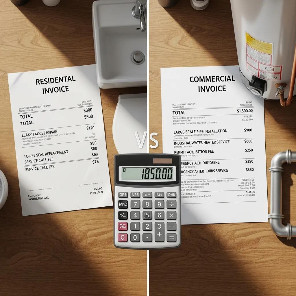 Visual representation of cost differences between commercial and residential plumbing services