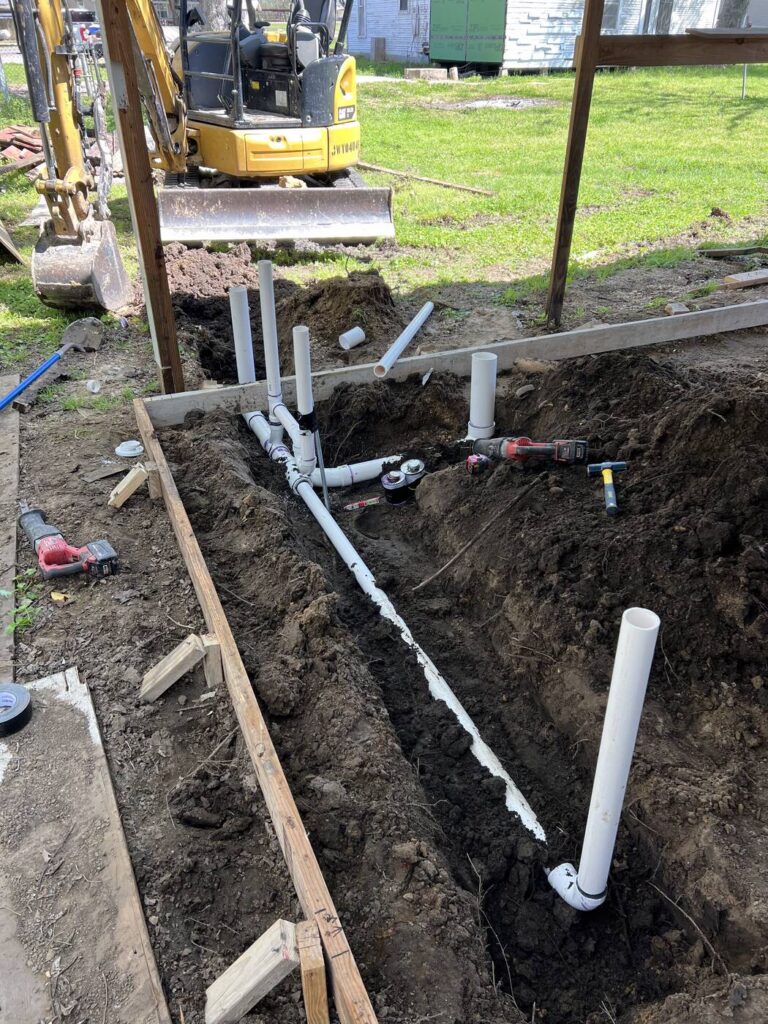 A trench run for a new office bathroom addition